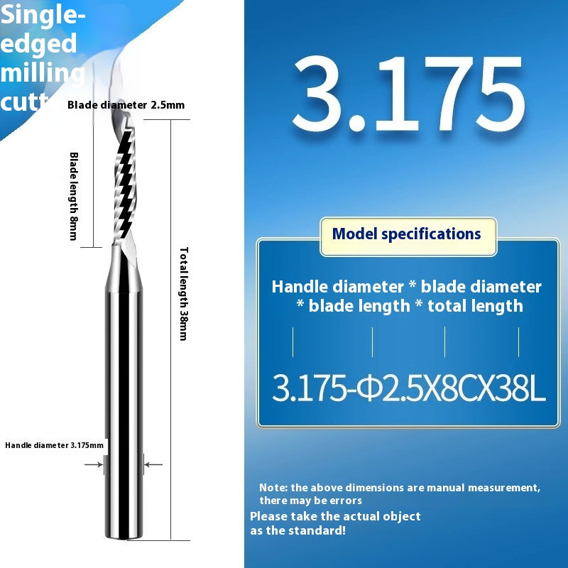 6034 Imported single-flute spiral milling cutter 3.175 PVC acrylic milling cutter for aluminum tungsten steel right-handed advertising engraving machine cutting tool Shandong Denso Pricision Tools Co.,Ltd.